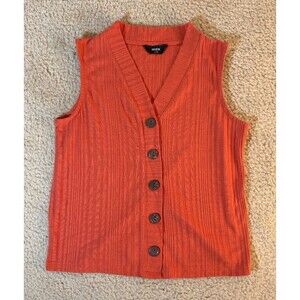 Max Women's Terracotta Rust Ribbed V Neck Button Front Sleeveless Top S 10